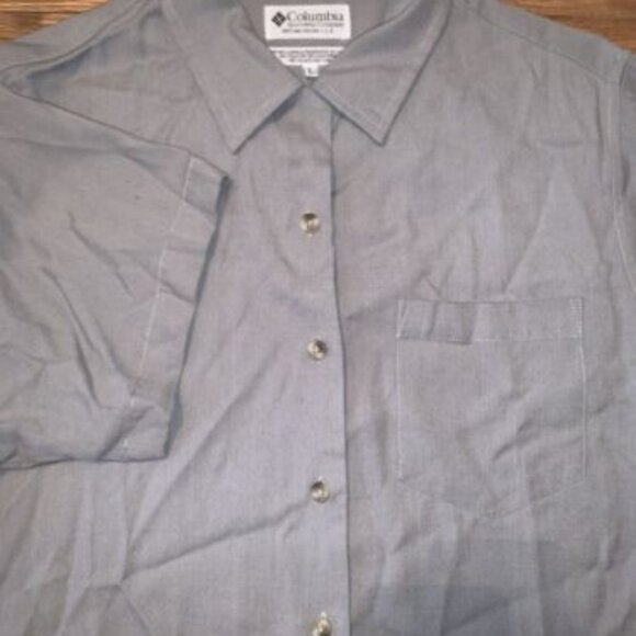 Columbia Mens Large Casual Button Down Short Sleeve Gray Shirt Rayon Flax Blend - Picture 1 of 7
